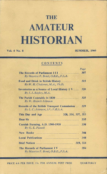 The Amateur Historian Volume 4 Number 8 Summer 1960